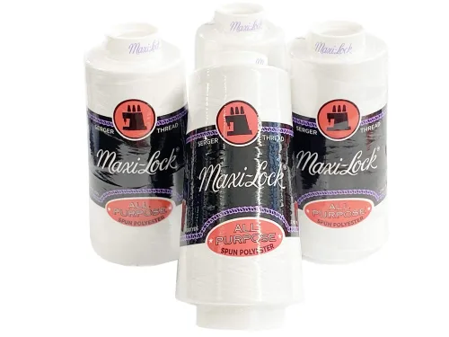 4 Large Cones (3000 Yards Each) Text 27 Polyester Sewing Quilting Serger Maxi Lock All Purpose Thread White or Black (White) by American & Efird