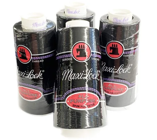 4 Large Cones (3000 Yards Each) Text 27 Polyester Sewing Quilting Serger Maxi Lock All Purpose Thread White or Black (Black) by American & Efird