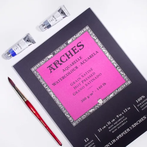 View image 2 of 7 for Arches Aquarelle Watercolor Pad, Hot Pressed, 140lb/300gsm, 12 Sheet, 9x12 inch, Arches Watercolor Paper 100% Cotton