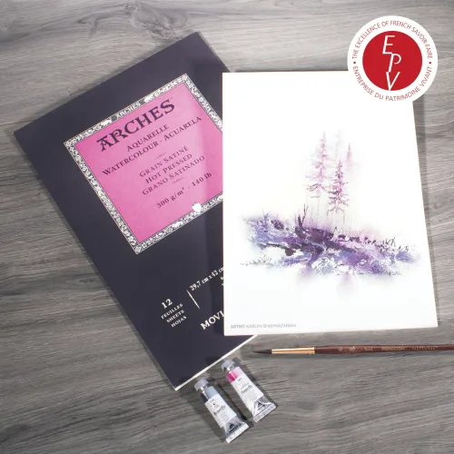 View image 6 of 7 for Arches Aquarelle Watercolor Pad, Hot Pressed, 140lb/300gsm, 12 Sheet, 9x12 inch, Arches Watercolor Paper 100% Cotton