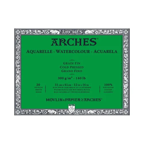 Arches Watercolor Paper Block, Cold Press, 12" x 16", 140 pound
