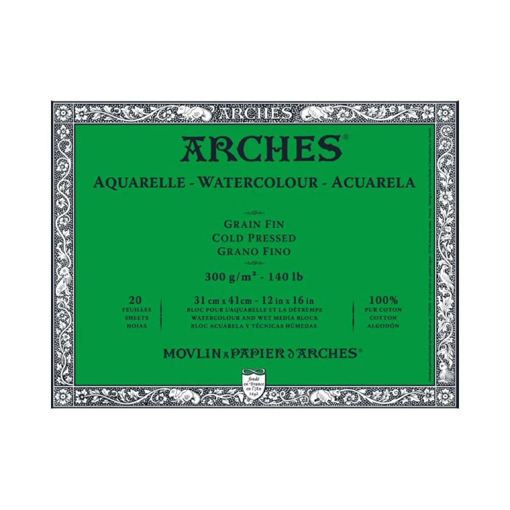 Arches Watercolor Paper Block, Cold Press, 12" x 16", 140 pound