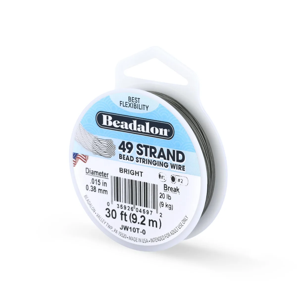 Beadalon 49 Strand Stainless Steel Beading Wire, Bright - .015in/0.38 mm