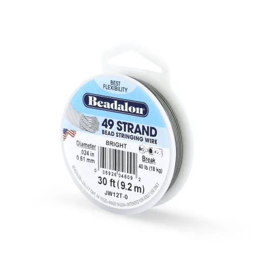 Beadalon 49 Strand Stainless Steel Beading Wire, Bright - .024in/0.61mm