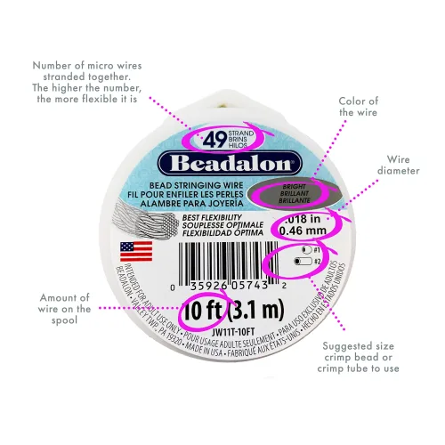 View image 3 of 7 for Beadalon 49 Strand Stainless Steel Beading Wire, Bright - .024in/0.61mm