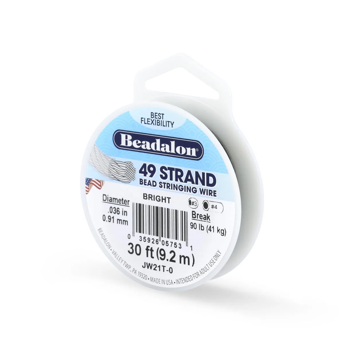 Beadalon 49 Strand Stainless Steel Beading Wire, Bright - .036in/0.91mm