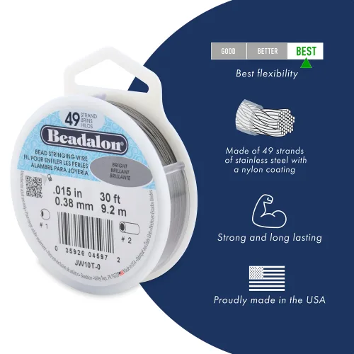 View image 2 of 7 for Beadalon 49 Strand Stainless Steel Beading Wire, Satin Silver-.018in/0.46mm