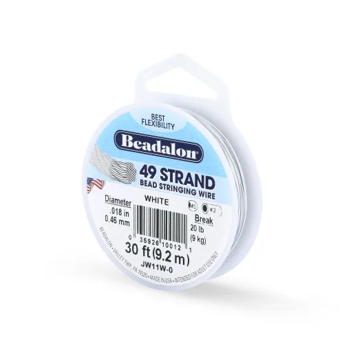 Beadalon 49 Strand Stainless Steel Beading Wire, White - .018in/0.46mm