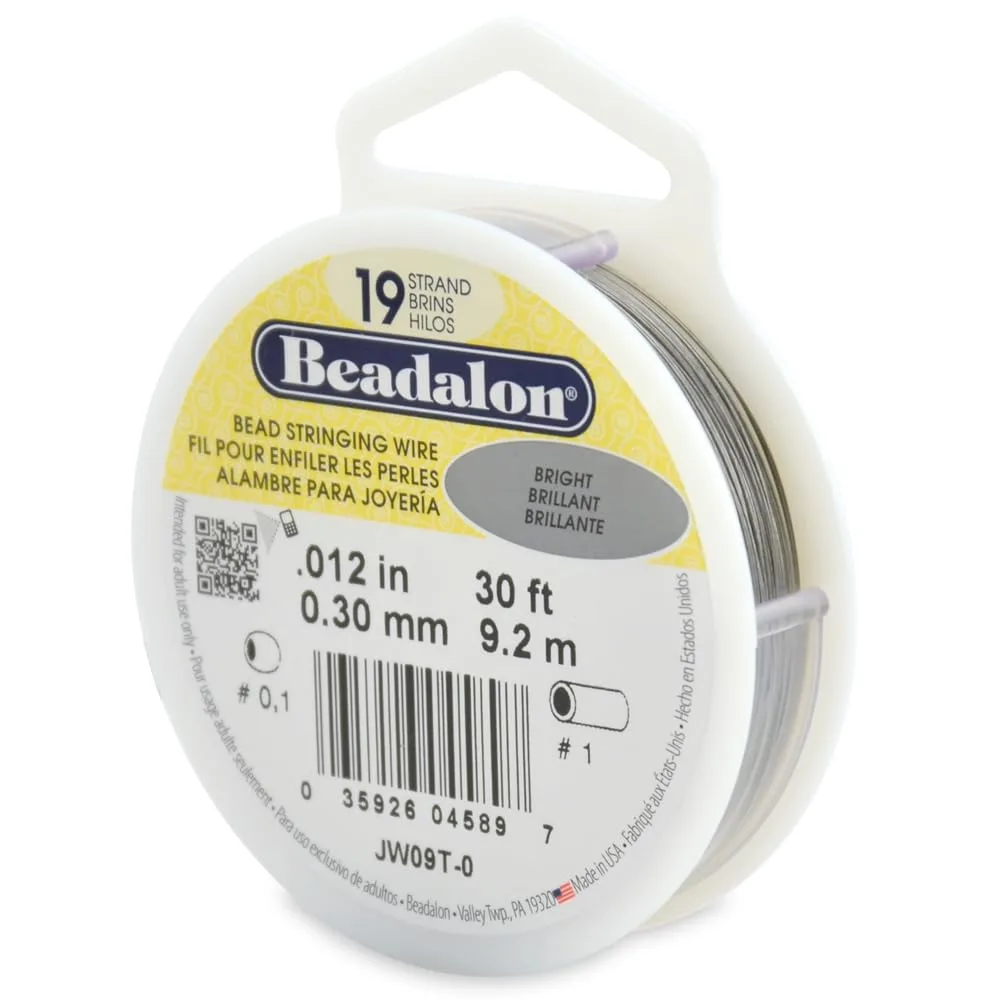 Beadalon Bead Stringing Wire - .012 in / .30 mm, Bright, 30ft / 9.2m