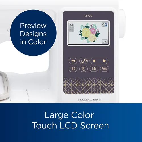 View image 5 of 8 for Brother SE700 Sewing and Embroidery Machine, Wireless LAN Connected, 135 Built-in Designs, 103 Built-in Stitches, Computerized, 4" x 4" Hoop Area, 3.7" Touchscreen Display, 8 Included Feet, White