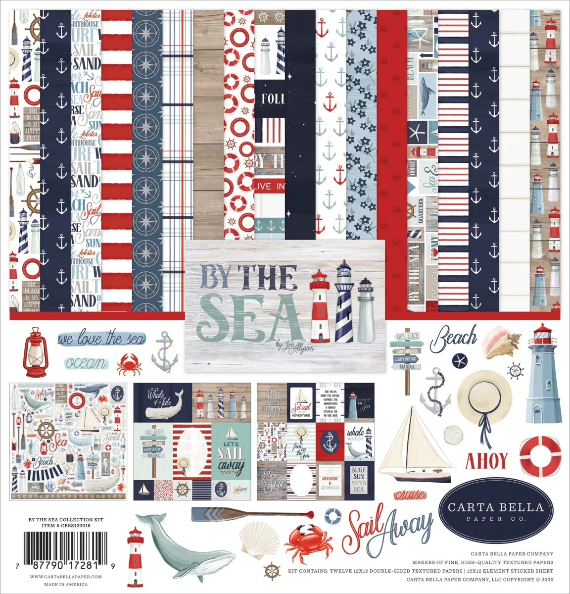 Carta Bella Paper Company By The Sea Collection Kit paper, red, blue, navy, teal, cream 12-x-12-Inch by Echo Park Paper