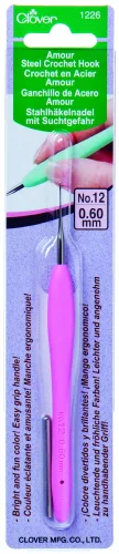 Clover 1226 Amour Steel Crochet Hook No. 12, 0.60mm , Pink