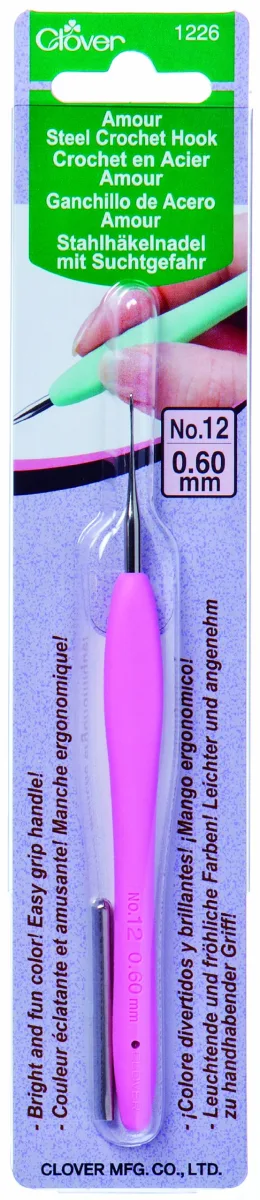 Clover 1226 Amour Steel Crochet Hook No. 12, 0.60mm , Pink