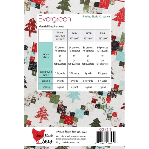 View image 4 of 4 for Cluck Cluck Sew Evergreen Quilt Pattern - Throw, Twin, Queen, King Sizes - Sewing Pattern