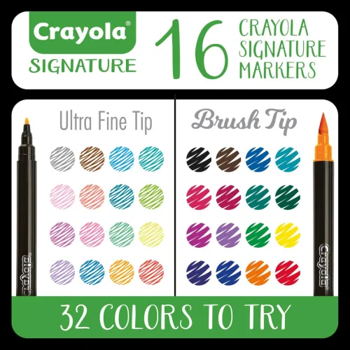 View image 3 of 8 for Crayola Brush & Detail Dual Tip Marker Set, 16 Markers, 32 Colors, Adult Coloring Markers, Gifts for Teens & Adults