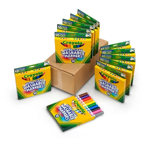 Crayola Ultra Clean Washable Broad Line Markers (12 Boxes), Bulk Classroom Markers for Kids, 10 Colors, Teacher Must Haves Wishlist, Bulk School Supplies