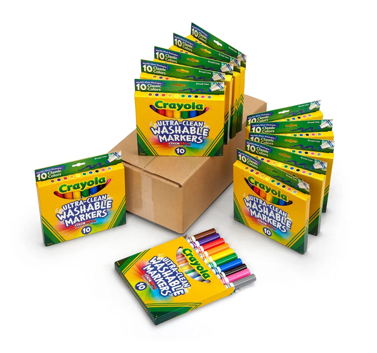 Crayola Ultra Clean Washable Broad Line Markers (12 Boxes), Bulk Classroom Markers for Kids, 10 Colors, Teacher Must Haves Wishlist, Bulk School Supplies