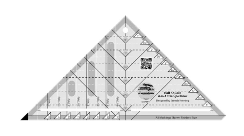 Creative Grids Half Square 4-in-1 Triangle Quilt Ruler – CGRBH1 – Made in USA, 5-1/2in x 10-1/2in, Non-Slip Grip Acrylic Quilting, Sewing, Crafting, Patchwork Ruler & Template