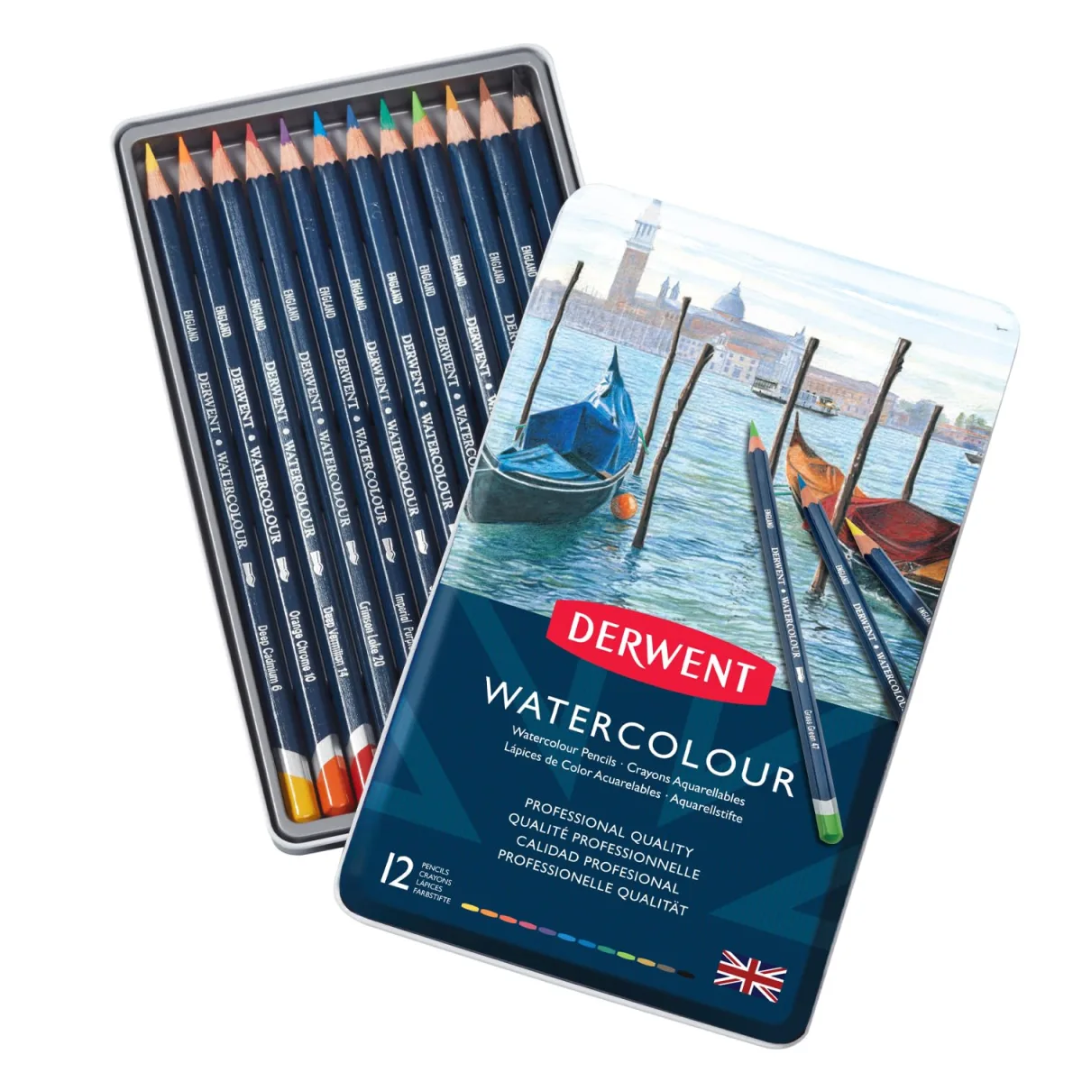 Derwent Colored Pencils, Watercolour, Water Color Pencils, Drawing, Art, Metal Tin, 12 Count (32881)