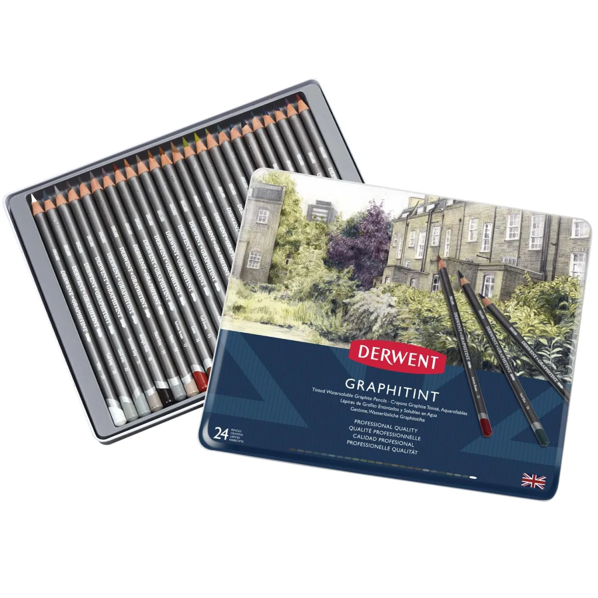 Derwent Graphitint Pencils, Metal Tin, 24 Count (0700803)