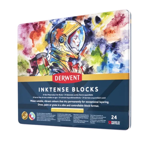 View image 6 of 7 for Derwent Inktense Blocks 24 Tin, Set of 24, 8mm Block, Soft Texture, Watersoluble, Ideal for Watercolor, Drawing, Coloring, Crafts and Painting on Paper and Fabric, Professional Quality (2300443)