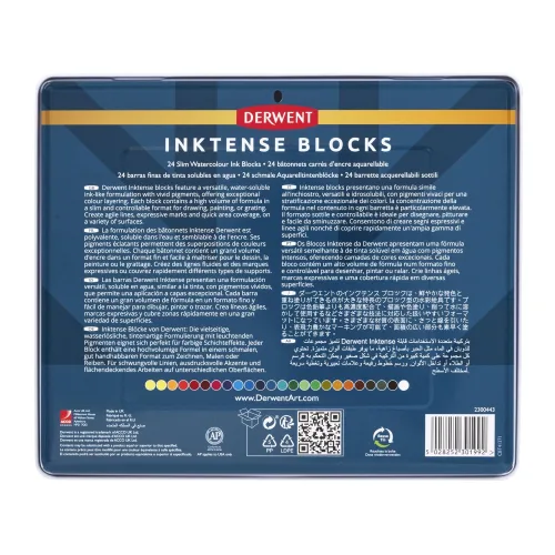 View image 7 of 7 for Derwent Inktense Blocks 24 Tin, Set of 24, 8mm Block, Soft Texture, Watersoluble, Ideal for Watercolor, Drawing, Coloring, Crafts and Painting on Paper and Fabric, Professional Quality (2300443)