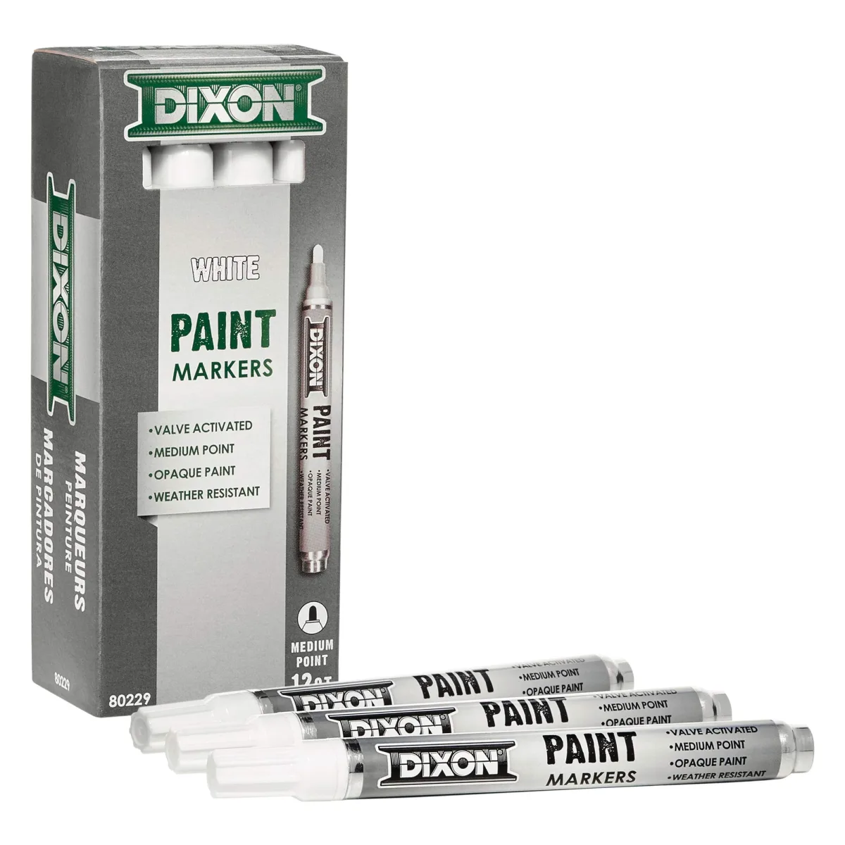 Dixon Paint Markers, Medium Tip, Box of 12, White (80229)