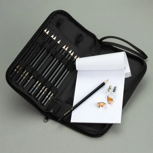 View image 2 of 3 for Drawing and Sketching Pencil Set In Zippered Carrying Case