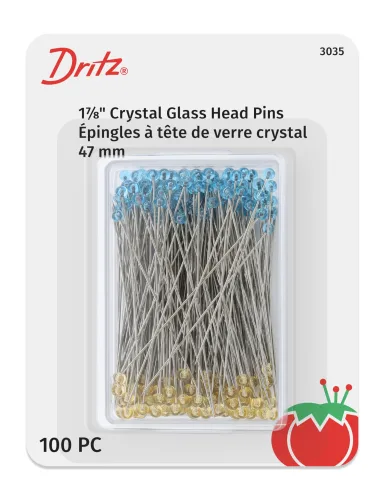 Dritz 3035 Crystal Glass Head Pins, 1-7/8-Inch (100-Count), Blue and Yellow