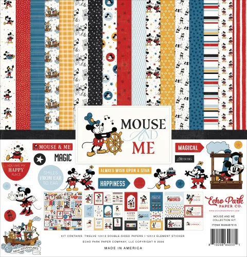 Echo Park Paper Mouse and Me Collection Kit Scrapbooking Kit with Twelve 12" x 12" Double Sided Papers and Element Sticker Sheet