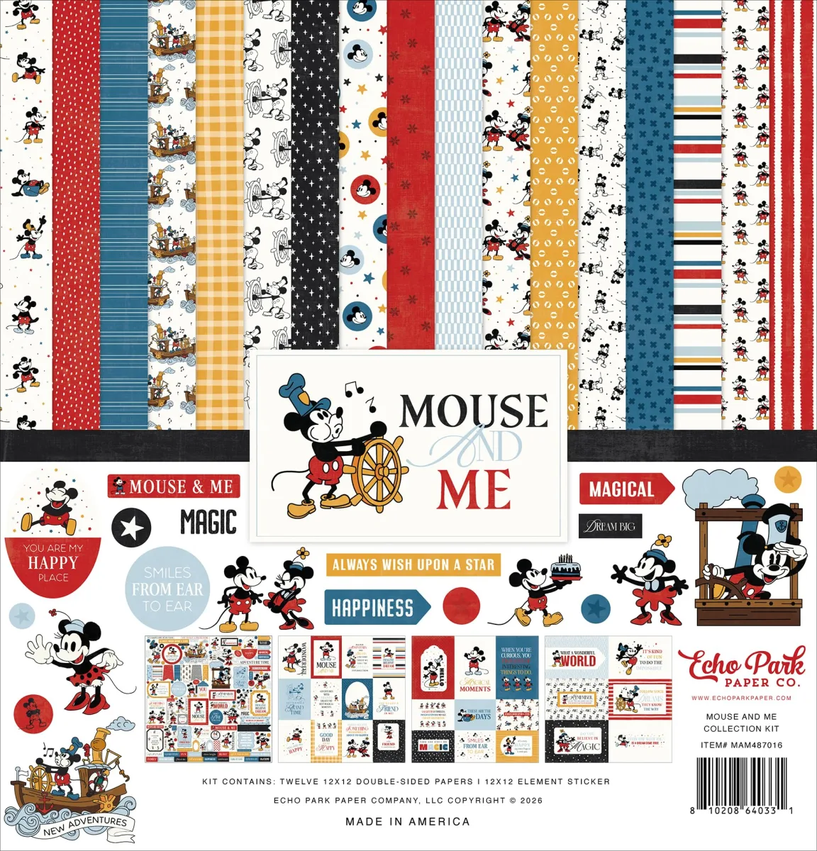 Echo Park Paper Mouse and Me Collection Kit Scrapbooking Kit with Twelve 12" x 12" Double Sided Papers and Element Sticker Sheet
