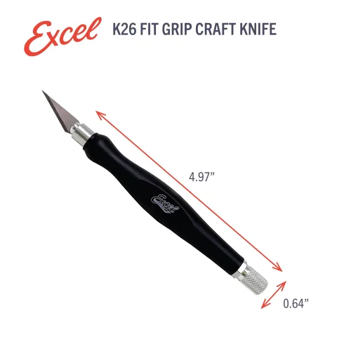 View image 2 of 9 for Excel Blades Fit Grip Craft Knife With #11 Ultra-Sharp Carbon Steel Angled Blade – Precision Craft Knife With Contoured Rubberized Grip For DIY, Art, Hobby, And Model Projects – Black, Made In The USA