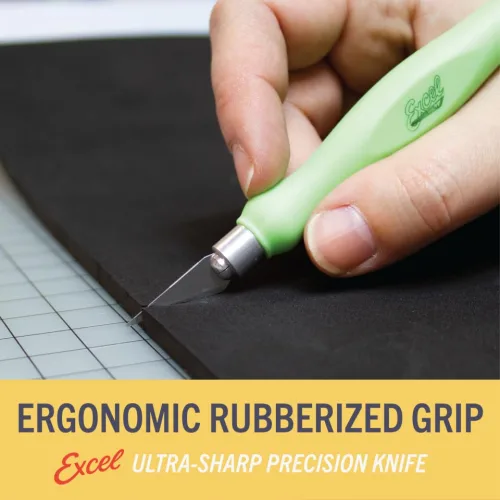 View image 4 of 9 for Excel Blades Fit Grip Craft Knife With #11 Ultra-Sharp Carbon Steel Angled Blade – Precision Craft Knife With Contoured Rubberized Grip For DIY, Art, Hobby, And Model Projects – Black, Made In The USA