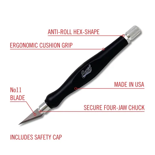 View image 6 of 9 for Excel Blades Fit Grip Craft Knife With #11 Ultra-Sharp Carbon Steel Angled Blade – Precision Craft Knife With Contoured Rubberized Grip For DIY, Art, Hobby, And Model Projects – Black, Made In The USA