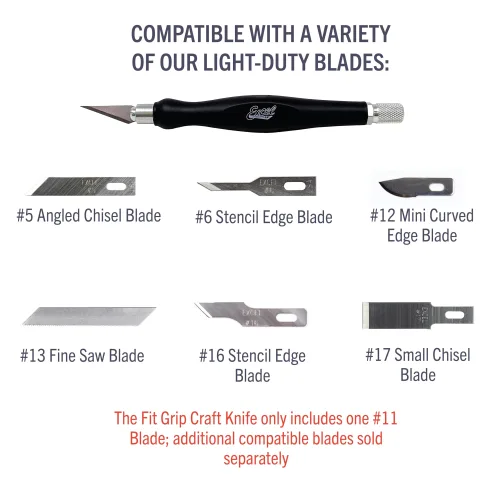 View image 7 of 9 for Excel Blades Fit Grip Craft Knife With #11 Ultra-Sharp Carbon Steel Angled Blade – Precision Craft Knife With Contoured Rubberized Grip For DIY, Art, Hobby, And Model Projects – Black, Made In The USA