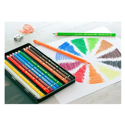 View image 2 of 6 for Faber-Castell Art & Graphic Polychromos Colour Pencil, Multicoloured, Tin Of 12, For Art, Craft, Drawing, Sketching, Home, School, University, Colouring