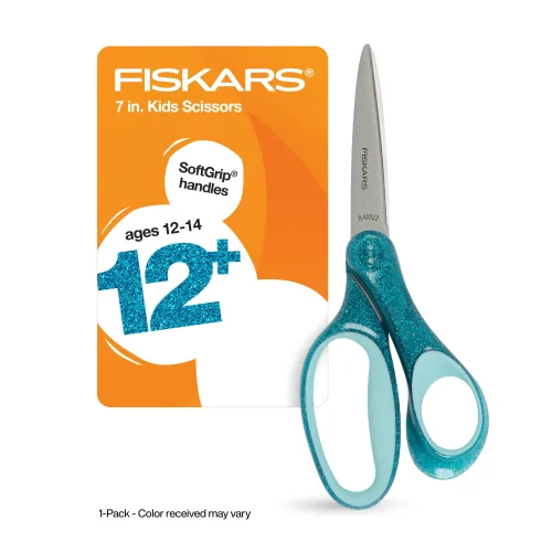 Fiskars 7" SoftGrip Student Glitter Scissors (1-Pack) for Kids Ages 12-14, Scissors for School or Crafting, Back to School Supplies, Color May Vary