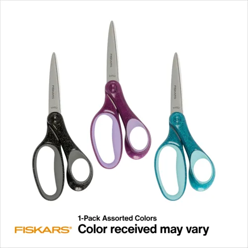 View image 2 of 9 for Fiskars 7" SoftGrip Student Glitter Scissors (1-Pack) for Kids Ages 12-14, Scissors for School or Crafting, Back to School Supplies, Color May Vary