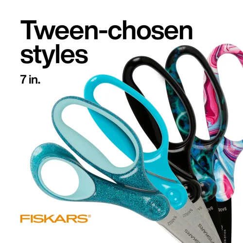 View image 6 of 9 for Fiskars 7" SoftGrip Student Glitter Scissors (1-Pack) for Kids Ages 12-14, Scissors for School or Crafting, Back to School Supplies, Color May Vary