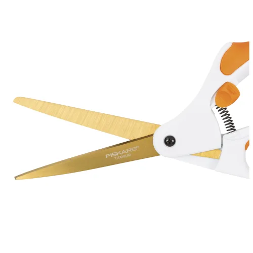 View image 2 of 6 for Fiskars Easy Action 8" Titanium Scissors - Stainless Steel Fabric and Mixed Media Scissors - Arts and Crafts - Orange/White
