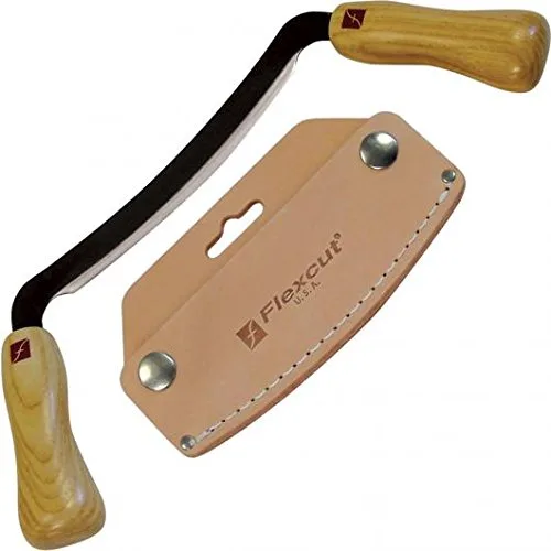 FLEXCUT Wood Carving Tools Set 5-Inch Draw Knife KN16, Ash Wood Handle | 1095 High Carbon Steel Blade | Includes Leather Sheath | Made in the U.S.A.