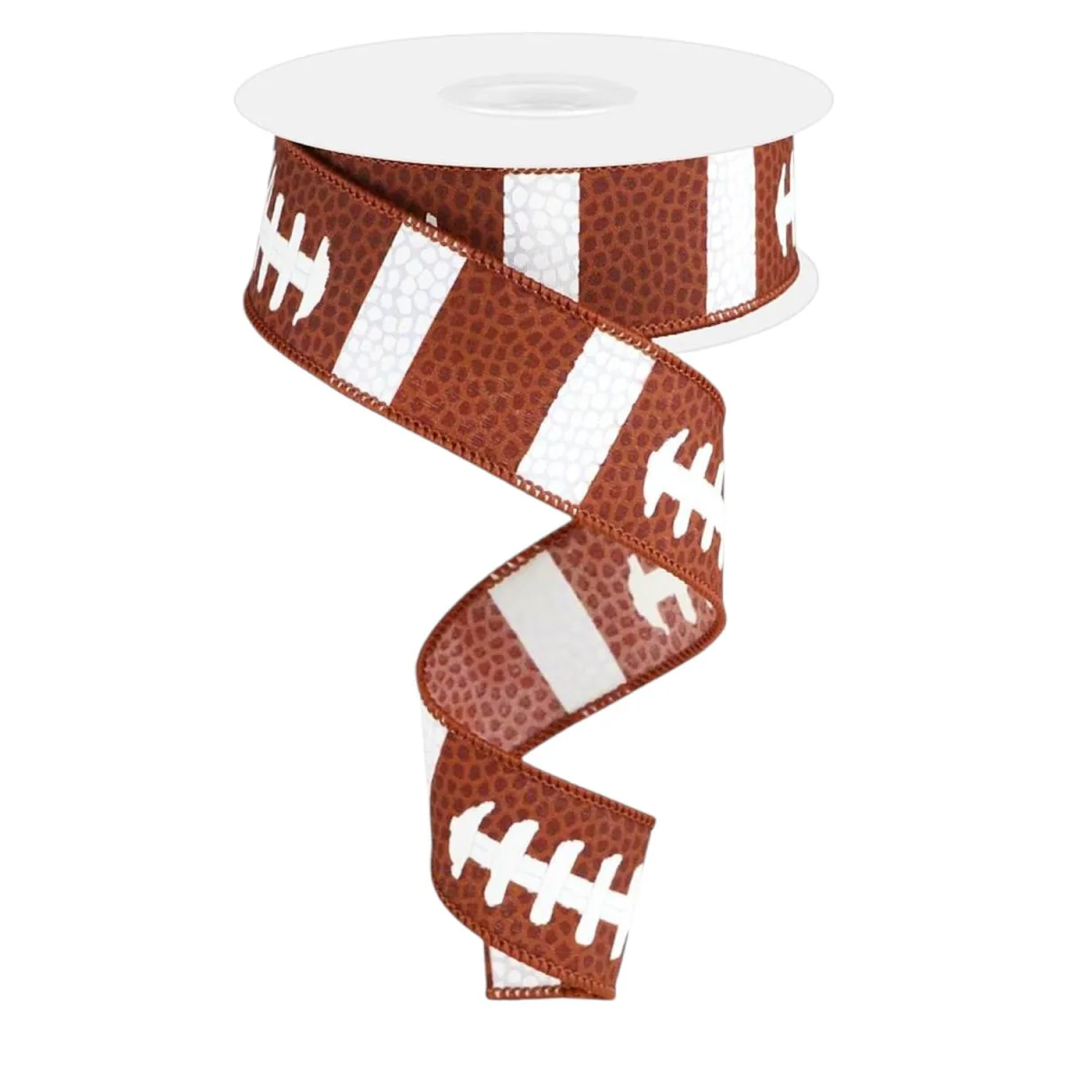 Football Laces Ribbon 1.5" x 10 Yards Wired Edge Brown Pongee Fabric for Sports Wreaths, Game Day Decor, Wreath Making, Tailgate Party Supplies, Craig Bachman Imports