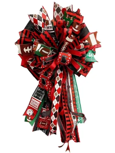 View image 2 of 3 for Football Laces Ribbon 1.5" x 10 Yards Wired Edge Brown Pongee Fabric for Sports Wreaths, Game Day Decor, Wreath Making, Tailgate Party Supplies, Craig Bachman Imports