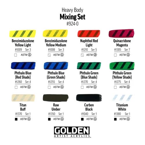 View image 3 of 4 for GOLDEN Heavy Body Acrylics, Mixing Set, 12 Color, Professional Acrylic Paint