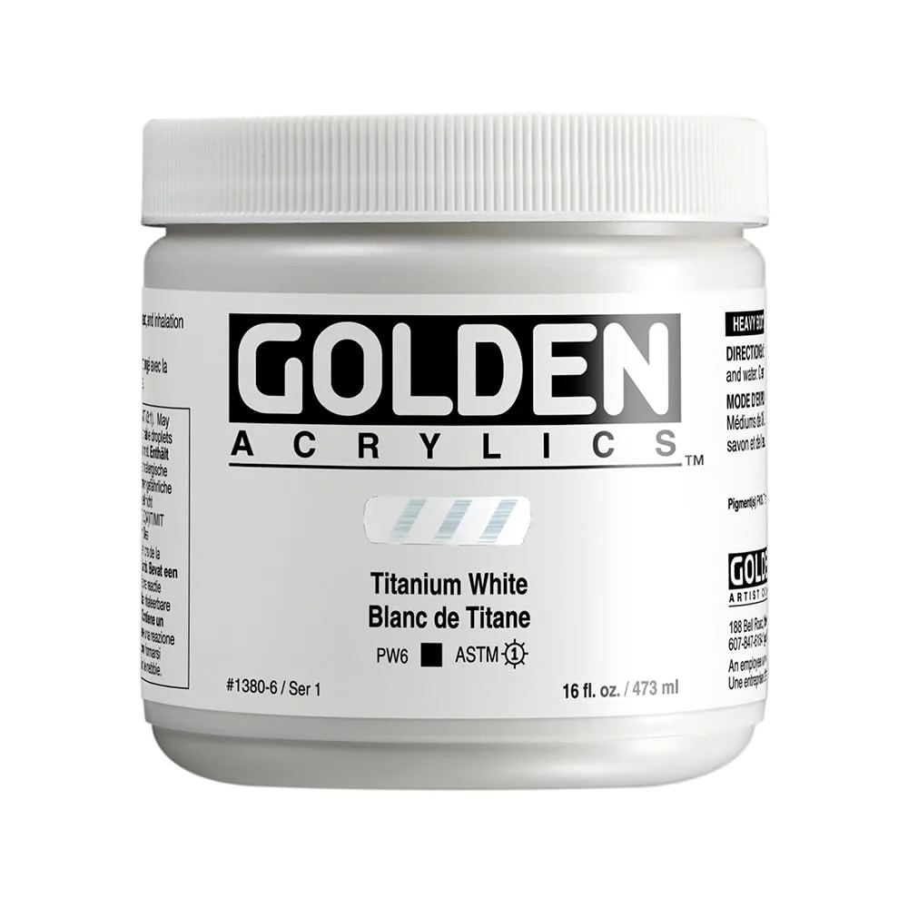 GOLDEN Heavy Body Acrylics, Titanium White, 16 fl. oz. Jar, Professional Acrylic Paint, Opaque