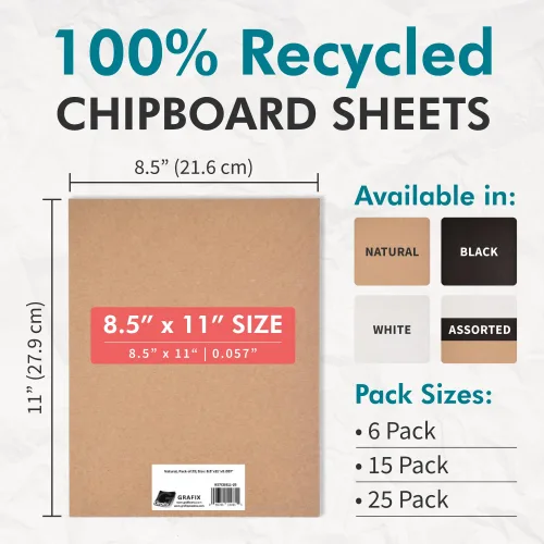View image 2 of 8 for Grafix Medium Weight Chipboard – 8.5"x11", Natural Acid-Free 0.057” Sheets, Create Three-Dimensional Embellishments for Cards, Papercrafts, Mixed Media, Home Décor, and More, Pack of 25