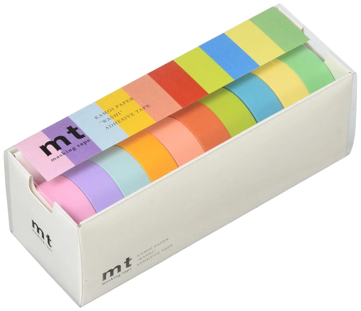 Kamoi Processing Paper Masking Tape mt MT10P003R Set of 10 Colors, 0.6 inches (15 mm) x 23.4 ft (7 m), Bright Color 2