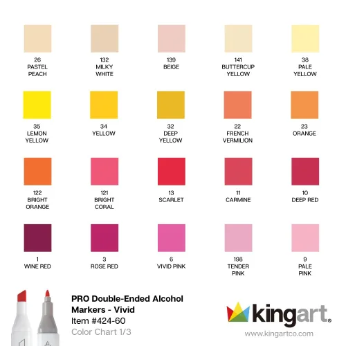 View image 9 of 9 for KINGART PRO Double-Ended Alcohol Ink Art Markers, 60 COLORS, Fine Point & Chisel Tips, Permanent with Superior Blendability, Includes Plastic Case, 60 Pc.
