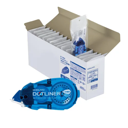 KOKUYO Glue Tape Refill for Scrapbooking, 15 Pack 52.5 Ft x 0.33 in Double Sided Tape Roller for Crafts, Blue Dot Pattern Tape Runner, Adhesive Scrapbook Supplies. (TA-D400-08NX15)
