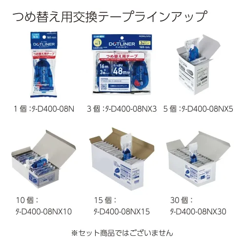 View image 5 of 9 for KOKUYO Glue Tape Refill for Scrapbooking, 15 Pack 52.5 Ft x 0.33 in Double Sided Tape Roller for Crafts, Blue Dot Pattern Tape Runner, Adhesive Scrapbook Supplies. (TA-D400-08NX15)